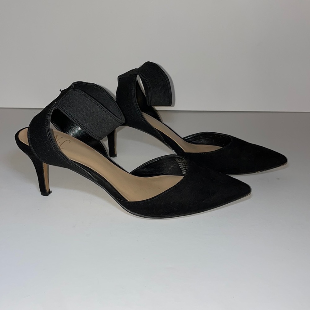 INC Black Suede Heels Pointed Shoes Ankle Strap Size 6.5